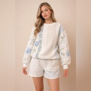 Handmade Floral Quilted Sweatshirt and Shorts Set Fits Medium-XL